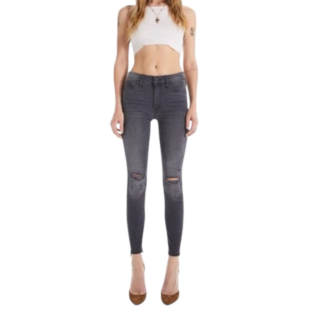 Mother The Looker Ankle Fray Skinny Jeans Black Burning Lanterns 26